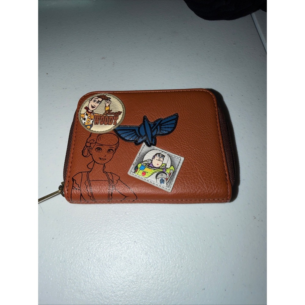 Disney Loungefly Toy Story Woody Buzz Lightyear Bo Peep Brown Zip Wallet